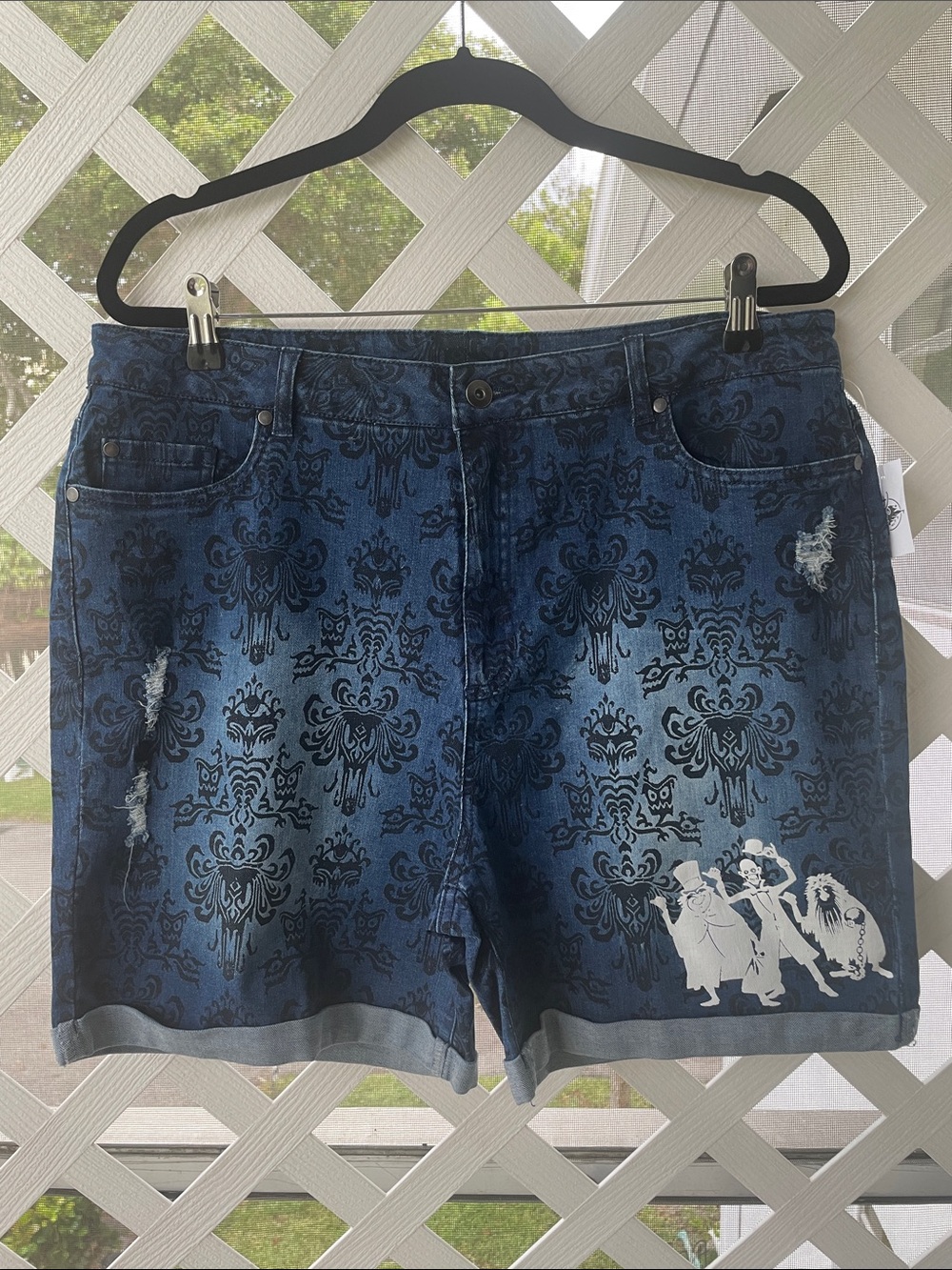 Disney Haunted Mansion Wallpaper Print Denim Shorts - Picture 2 of 10